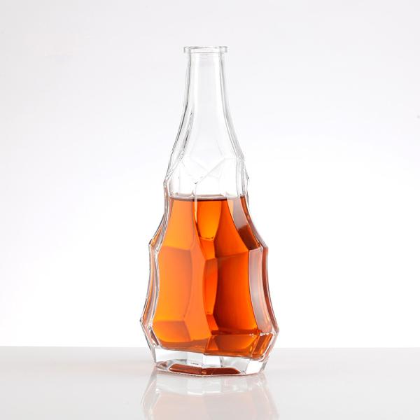 Clear Empty Glass Liquor Bottles With Cork Lid for Brandy Whiskey Rum Gin Hot Stamping