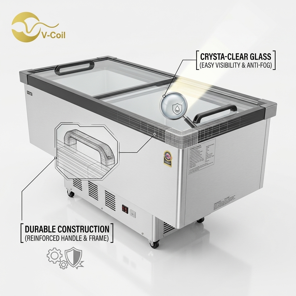 CE Certified Flat Top Display Freezer Double Door Commercial Glass Top Freezer
