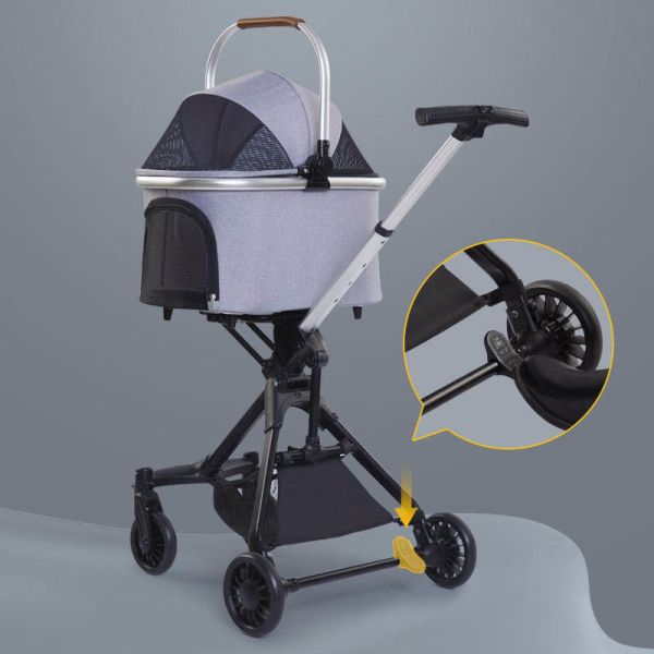 Wholesale  Durable  Pet Stroller Foldable Lightweight 4-Wheel Safe Detachable OEM Dog Cat Travel Stroller