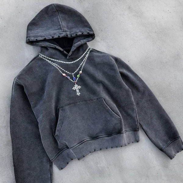 Custom Washed Cropped Hoodie with Distressed Edge Details