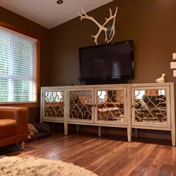 Black Mirror Credenza Cabinet Sideboard Organizer Set For Living Room TV