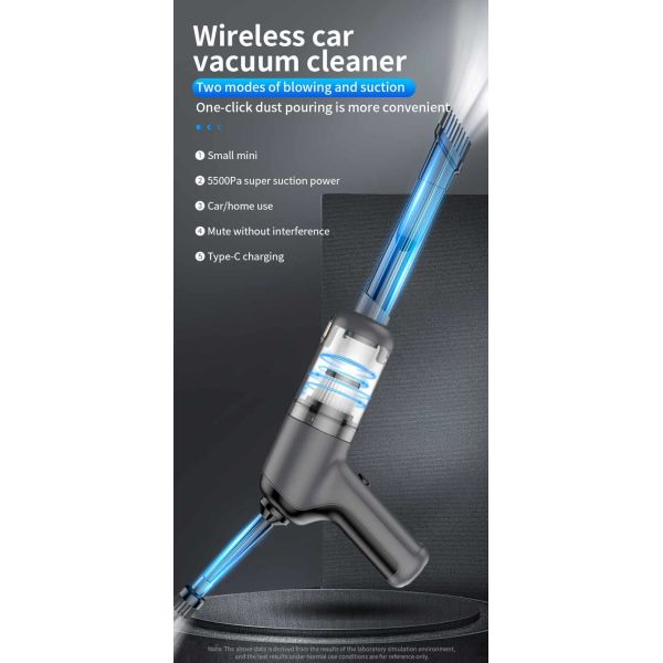 Mini Wireless Car Vacuum Cleaner 5500Pa Powerful Suction And Air Blower