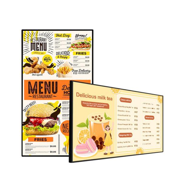 Wall Mount Menu Board Digital Signage Electronic LED Advertising Screens for Restaurant Cafe