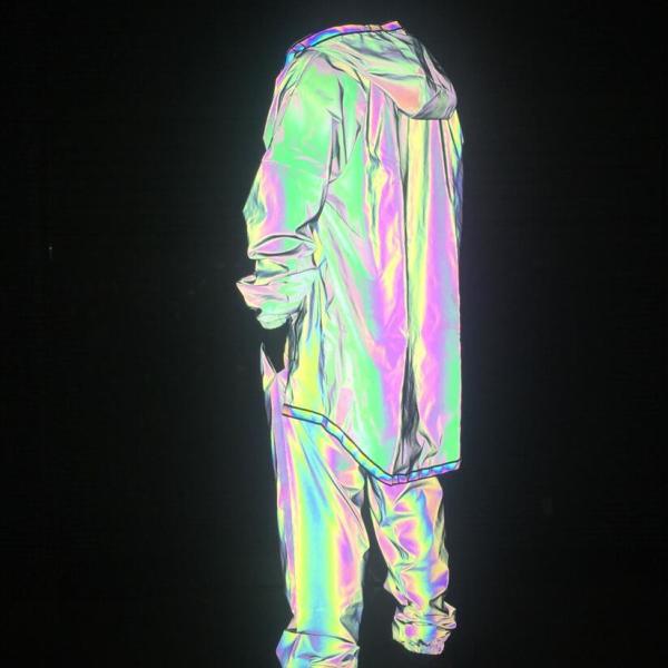 Full Zip Up Face Hood Reflective Coat Mens Rainbow Reflective Jacket Turtleneck