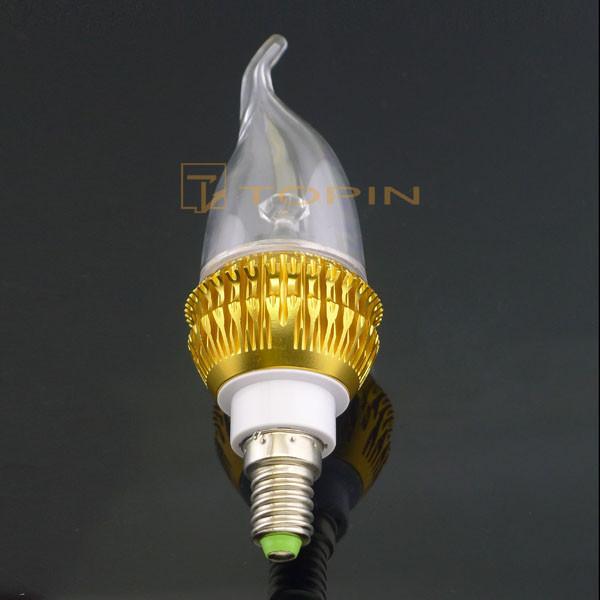 TOPIN E14 3W Decoration LED Candle Bulb Lamp Warm Light Golden Metal Shell AC86V-260V