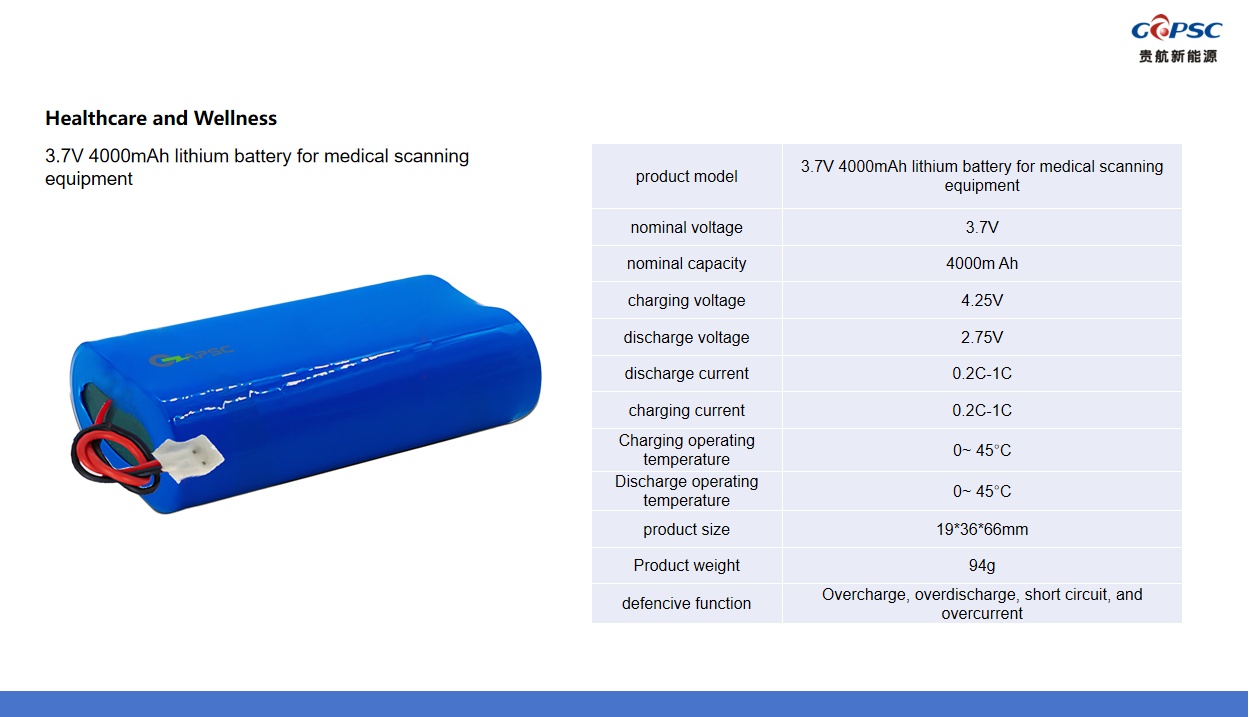 3.7V 4000mAh lithium battery for medical scanning equipment