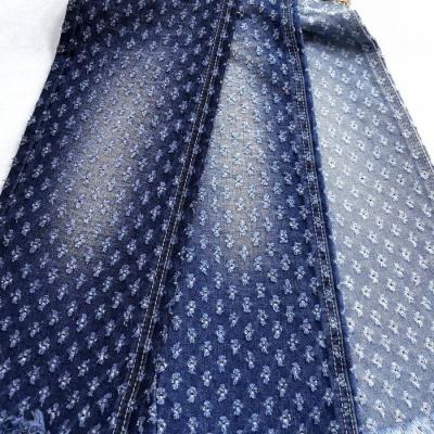 Flower Design Crochet  Jacquard Denim Fabric TWILL style Non Elastic Denim 11.3oz for lady clothes or jeans