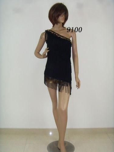 Elegant Dance Competition Costumes Diagonal Neckline Knee Length Black Skirt For Performance