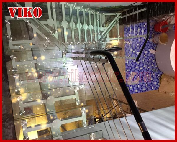 Steel Cable Stair VK65SC TreadTempered glasAluminum Baluster Glass Handrail 304 Stainless Steel Carbon SteelPowder-coate