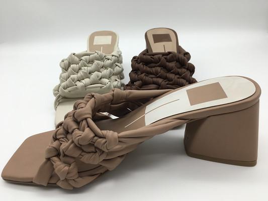 Ladies Block Heeled Mules Open Toe With Rubber Sole Leather Lining