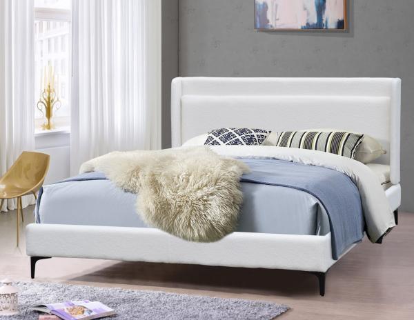 Modern Wingback Headboard Bed Frame Upholstered Queen Size With Metal Feet
