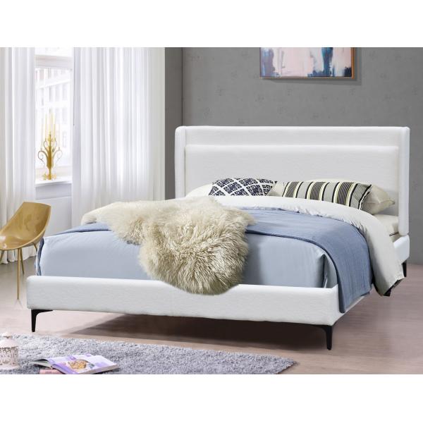 Modern Wingback Headboard Bed Frame Upholstered Queen Size With Metal Feet