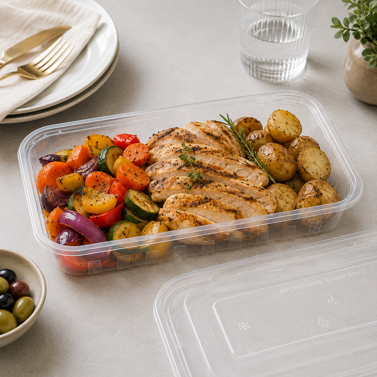 Deep Long PP Rectangular Containers Lidded 1500ml for Family Takeaway Meals