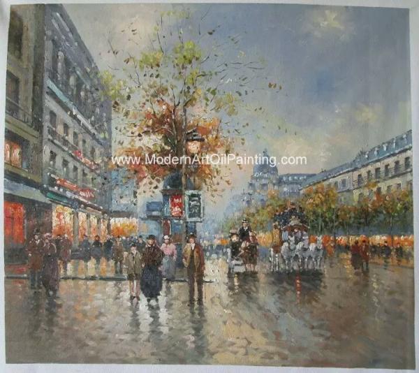 Framed Paris Street Scene Oil Painting Oil On Linen For Living Room Deco