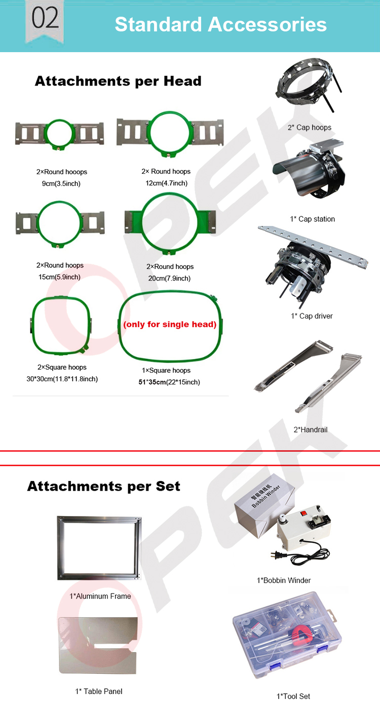 4 Head 3 2 Single Head Computerized Embroidery Machine with Worktable Size 210*110cm