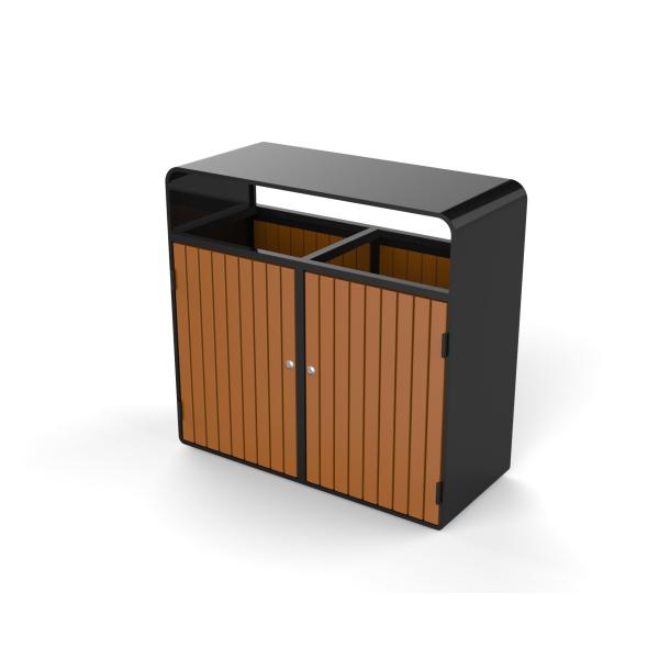 Парк деревянный двойной мусоросборник на улице сортировка мусора мусорная корзина наружу дверь общественный 2 отсека мусорная корзина