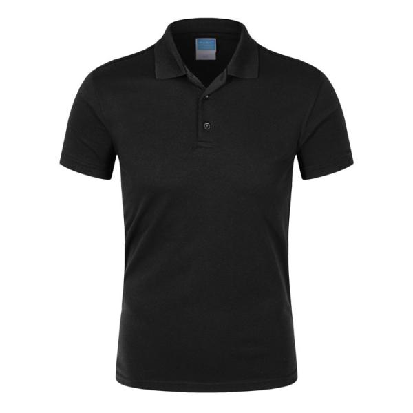 240gsm SGS Casual Plain Short Sleeve Shirt Black Golf Lapel Cotton Embroidered