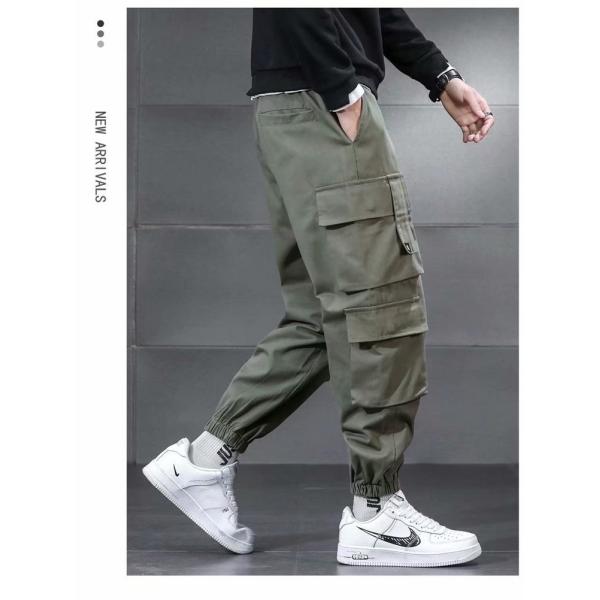 XMAMLON Custom Logo Men's Cargo Pants with Drawstring Waist and Polyester/Cotton Fabric