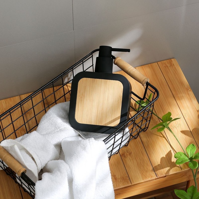 Bamboo Wood Dispenser Bottle for Liquid Hand Cream and Dishwashing Liquid Hand Sanitizer for Kitchen and Bathroom Countertops