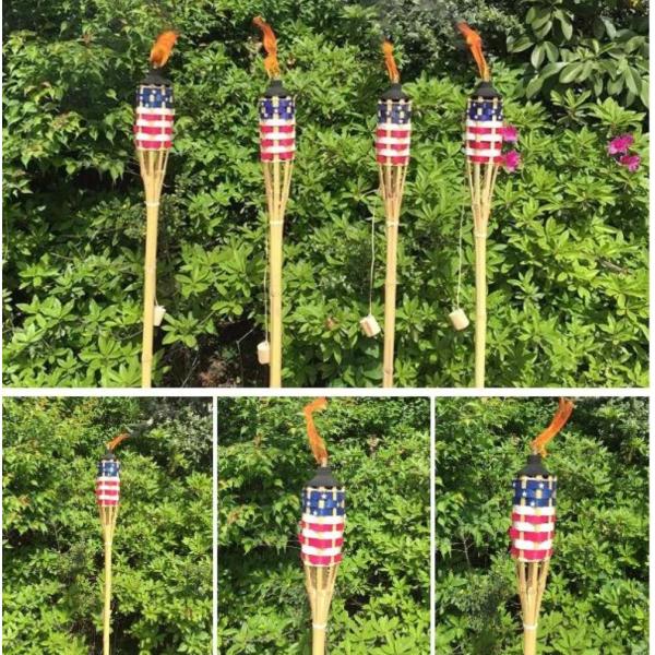 Natural Bamboo Tiki Torch With Black Metal Wick Holder For Outdoor Decoration