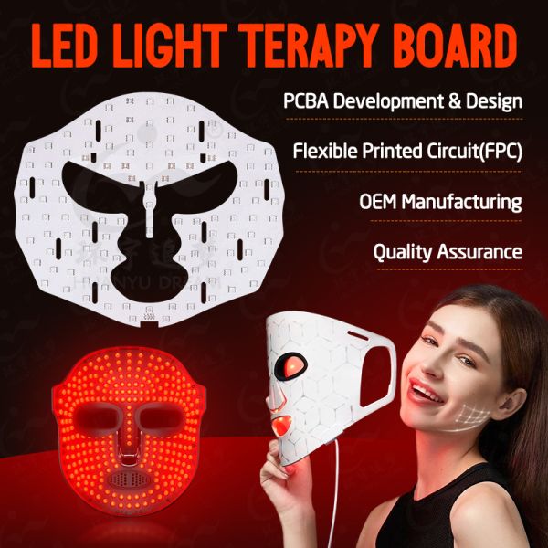 RBYIR Four color in one  PCBA mask Composite double-sided aluminum substrate design Constant Current Flexible PCBA Infrared Red Light 3 in 1 LEDfor  Facial Light Therapy Mask Treating Acne Improving