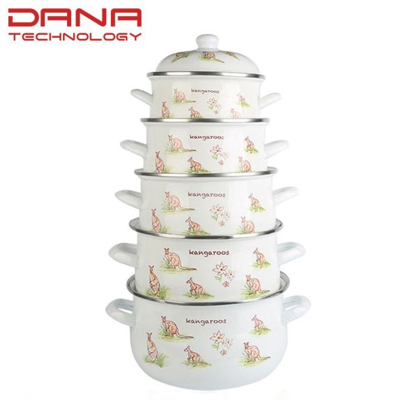 Customized Enamel Casserole Set 5PCS 16 To 24cm Cast Iron Cookware Kitchen Cooking Pot