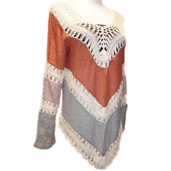 Brazilian Blouse Women Hollow Out Loose Beach Crochet Bikini Blouses Long Sleeve Maxi Shi