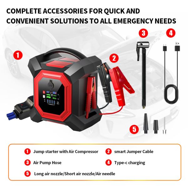 24V Truck Jump Starter 64000mAh Car Battery Booster Pack Portable Air Compressor Strong Clip Jump Starter