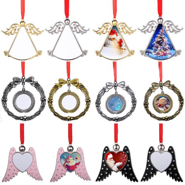 Sublimation Blank Metal Angel Wings Christmas Ornaments Custom Christmas Gifts