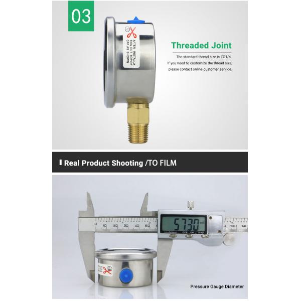 50.5mm High Accuracy Water Pressure Indicator 2.5% for Universal Air Pressure Gauge
