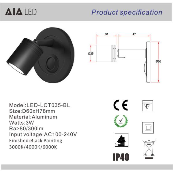 3W Wall Lamp For Living Room Bedside Hotel Modern Angle Adjustable Wall Decoration Wall Reading Light With Push Button