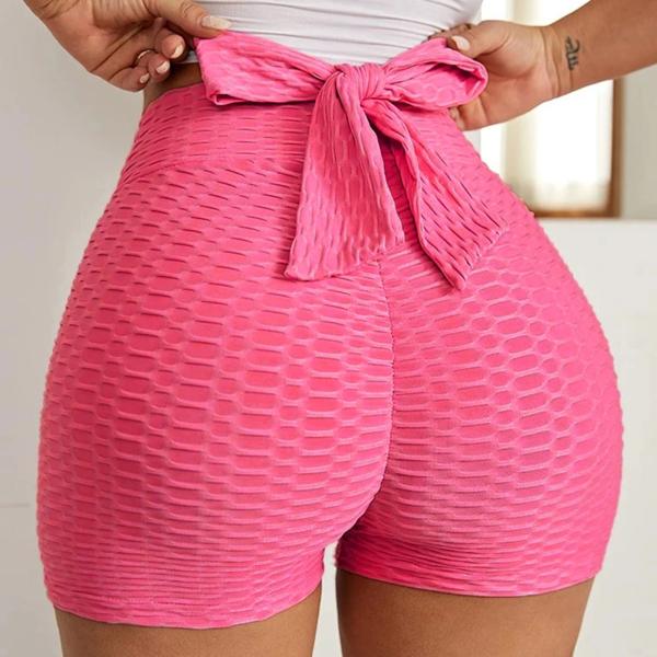 Quick Dry High Waist Yoga Sports Workout Shorts Bow Tie Textured Butt Lifting