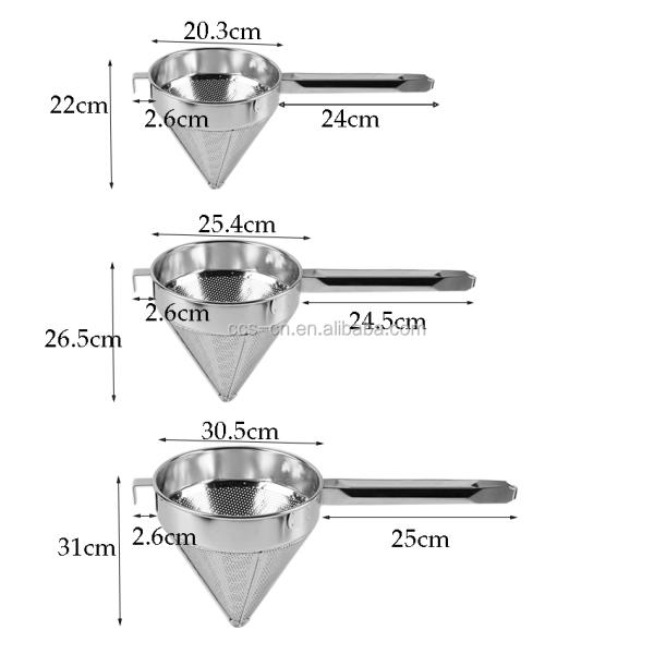 Commercial Kitchen Colander Large Strainer Coarse Mesh Fine Mesh Filter Stainless Steel China Funnel Strainer For Restau