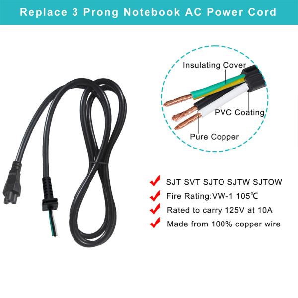 C5 to SR Power Cord 18AWG Tinned Copper Oil-Resistant Jacket