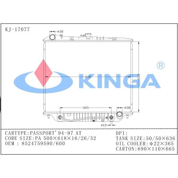 1997 Honda Passport Brazing Aluminum Auto Parts Radiator 8524759590/600