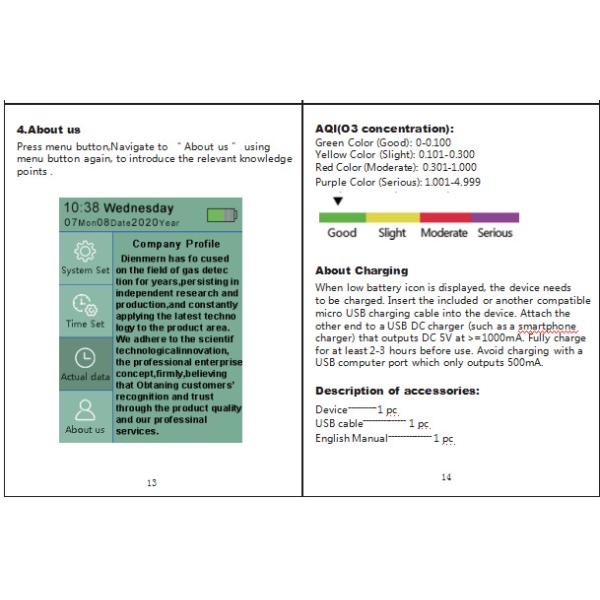 TFT LCD Screen Portable Gas Detector Self Calibration Function Toliet Ozone O3 Detector