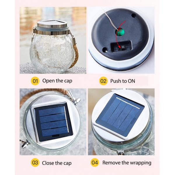 Crackle LED Solar Lights Patio Glass Hanging Lights Wishing Christmas Mason Jar Lights