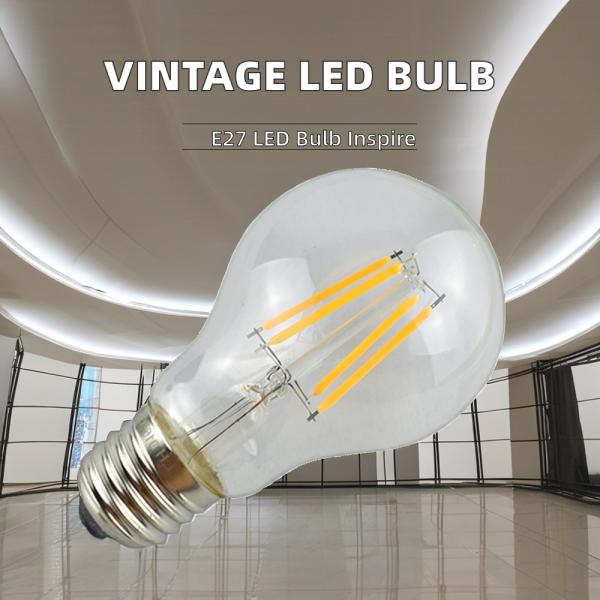 220-240V E27 LED Bulb Light Clear Glass A60 Warm White LED Filament Light Bulb for Indoor