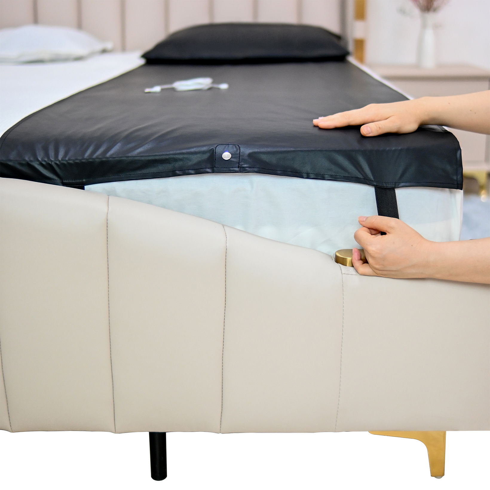 Maxsharer Ground Therapy Silver Cotton Leather Yarn Dyed Woven 140mm Sleep Mat Full Coverage 'Easy-Setup' 4 Corner Straps