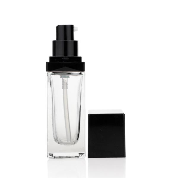 O quadrado claro de Logo Print Foundation Glass Bottle deu forma a 30ml com bomba da loção