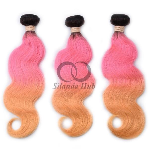 #T1B/Pink/Orange Body Wave Remy Human Hair Bundles Sew In Weave Bundles Brazilian Bundle Deals