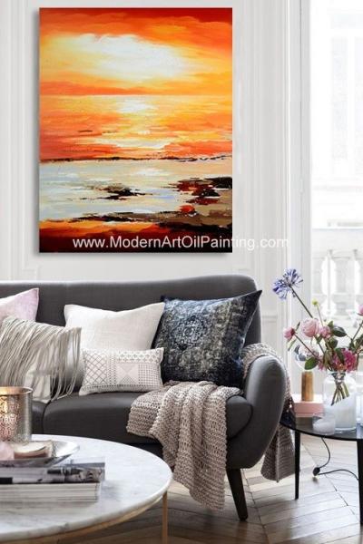 Decoração alaranjada abstrata da parede da pintura da lona coberta com a camada plástica fina