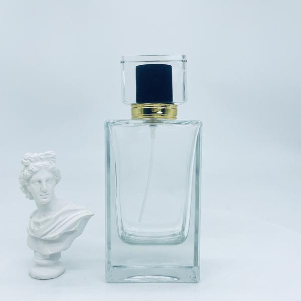 Glass Perfume Bottle 50ml Thick Square Perfume Bottle, High-End Bayonet Press Spray Bottle, Empty Cosmetic Bottle