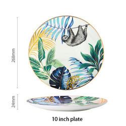 Jungle Animal Pattern Ceramic Plate Set Round European Style For Home Party