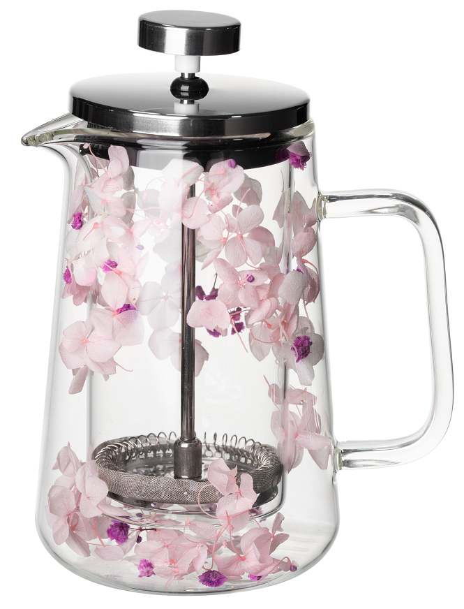 Romantic Beautiful Double Wall Glass French Press With Flowers 300ml 600ml Capacity