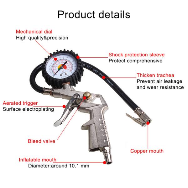 Aluminum Auto Tire Air Inflating Gun Digital Tire Pressure Gauge 200 PSI Max Pressure