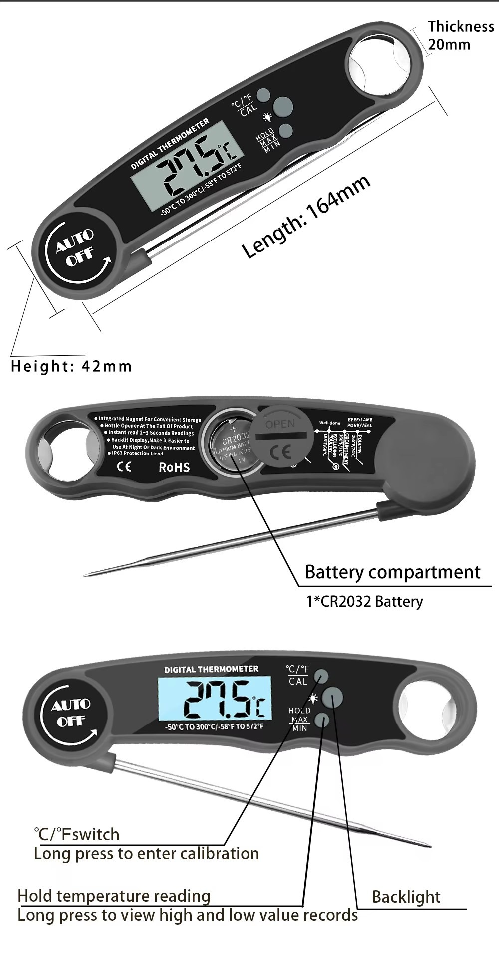 DTH-138B Instant Read Digital Meat Thermometer For Kitchen Cooking Food BBQ Candy Oven Thermometer