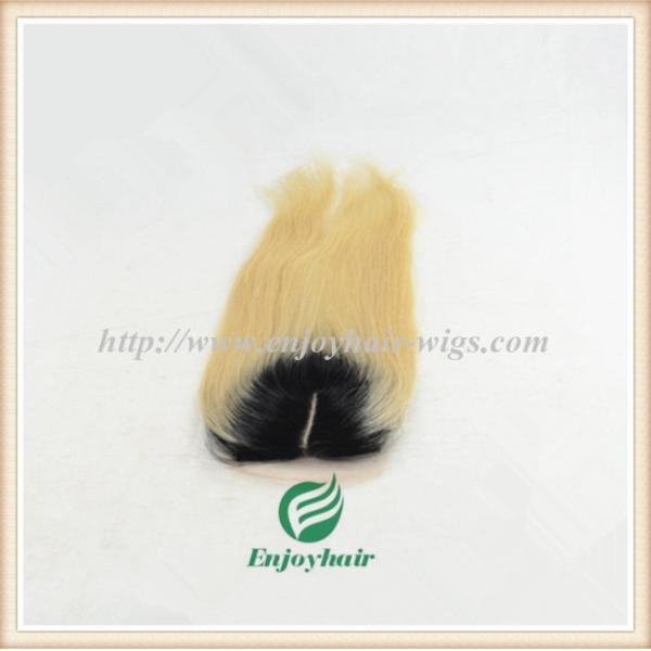 Silk top closure 4''x4'' malaysian virgin hair T-color1B/613# straight hair middle part