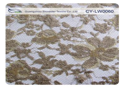 Water Soluble Gold Metallic Embroidered Lace Fabric For Wedding Dresses