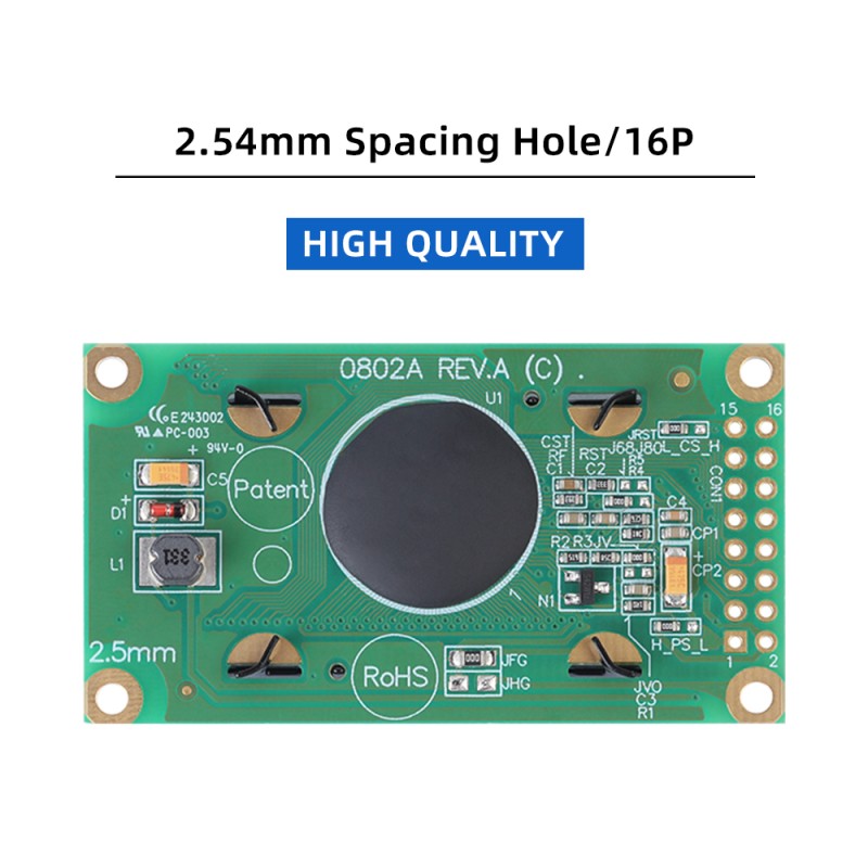 OLED0802A Character LCD Display Module, Black Film, WS0010 Controller, Parallel Port Interface, 58x32x10mm Working Temperature -40+80 Display